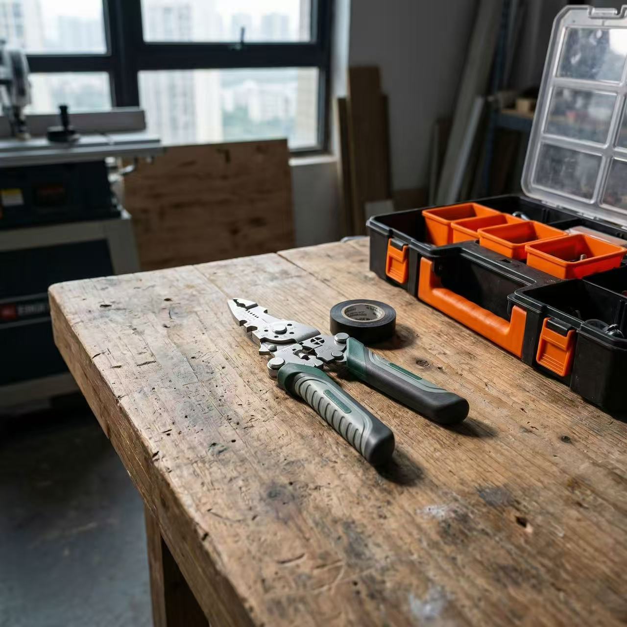 Folding Electrician Tool Combines Wire Stripper Cutter Crimper in One Pliers