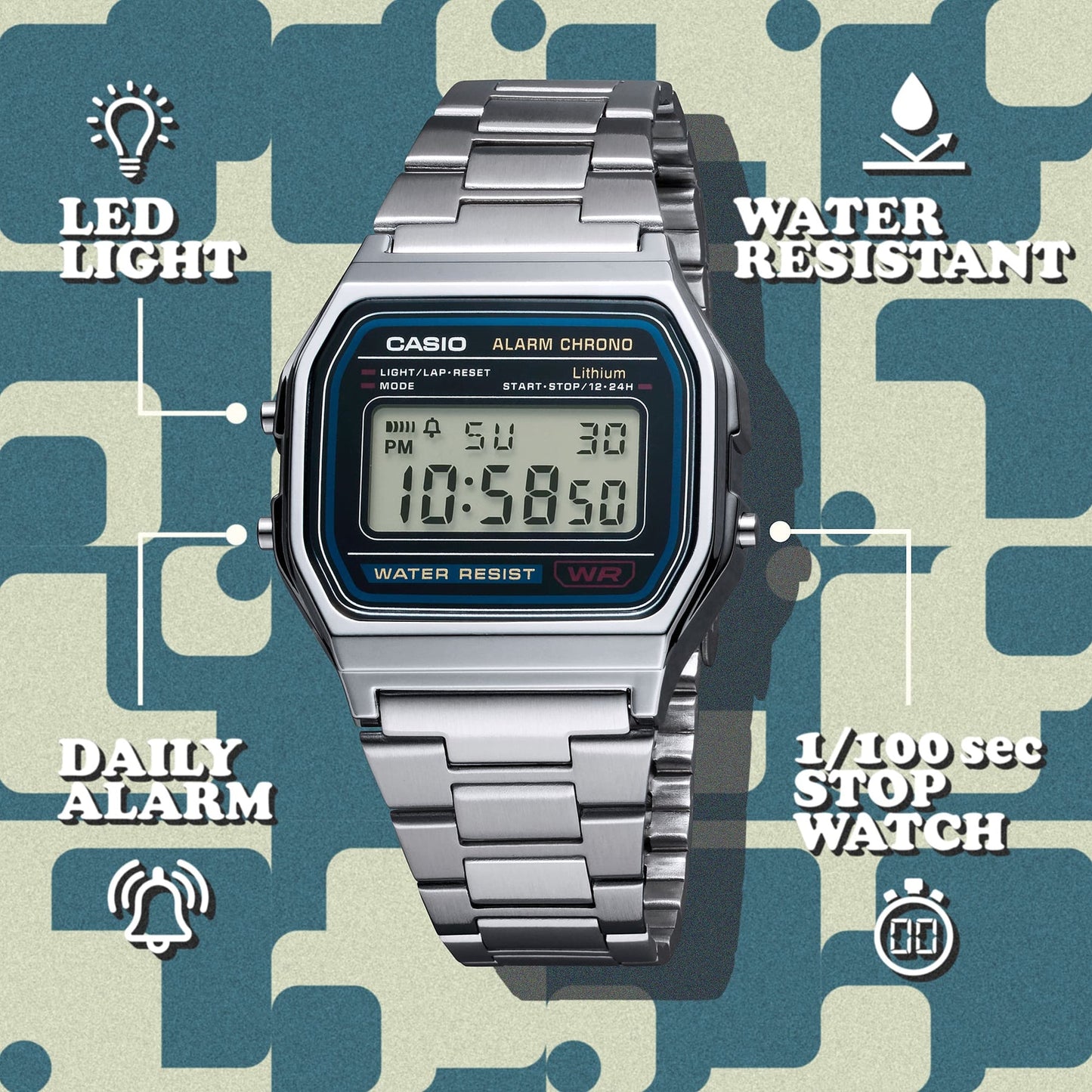 Casio Silver Digital A158WA-1 Watch
