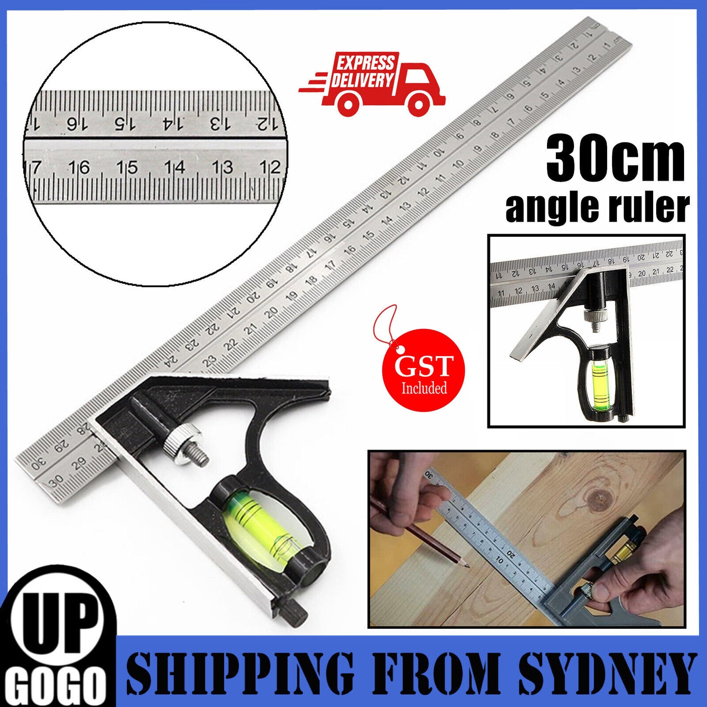 30cm Adjustable Measure Combination Angle Square Type A Ruler Spirit Level 12"