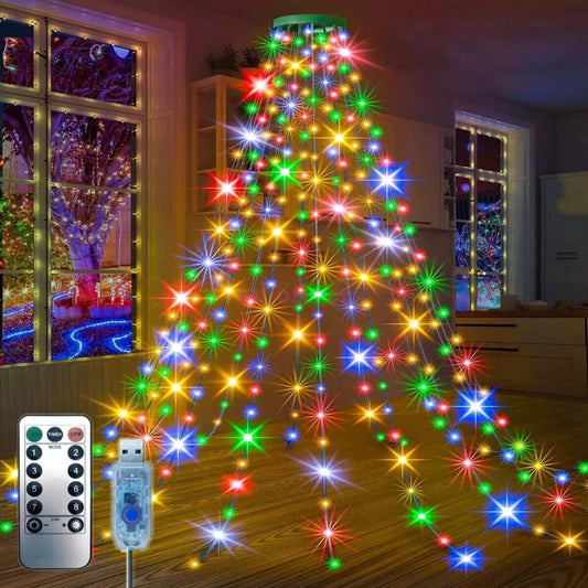 2025 Christmas Tree Light Ring Ceiling Waterfall String lights Remote Deco
