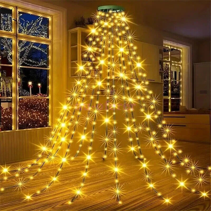 2025 Christmas Tree Light Ring Ceiling Waterfall String lights Remote Deco