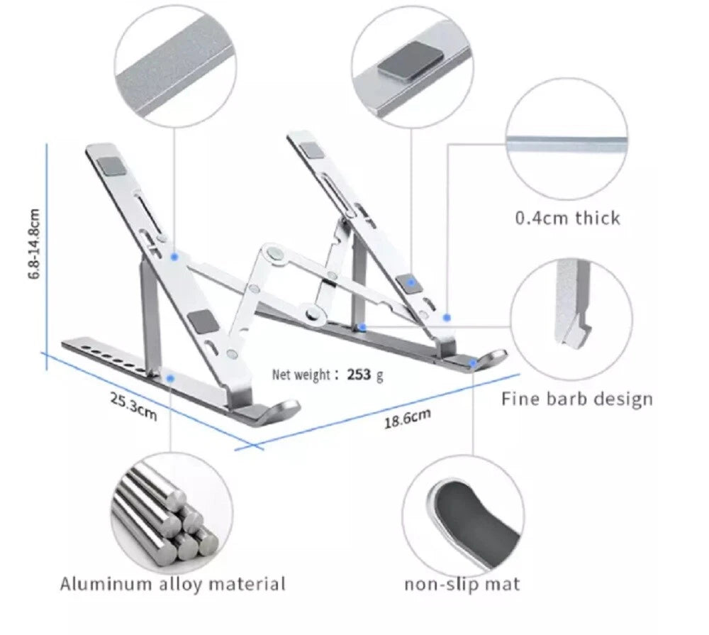 Adjustable Aluminum Laptop Stand – Ergonomic Desk Riser Holder