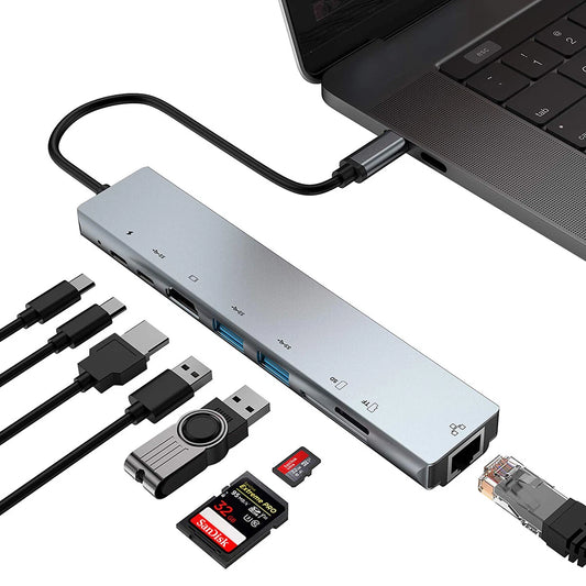 8 In 1 Multiport USB-C Hub Type C To USB 3.0 4K Adapter