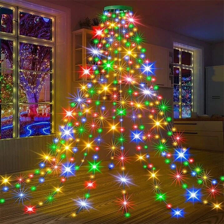 2025 Christmas Tree Light Ring Ceiling Waterfall String lights Remote Deco