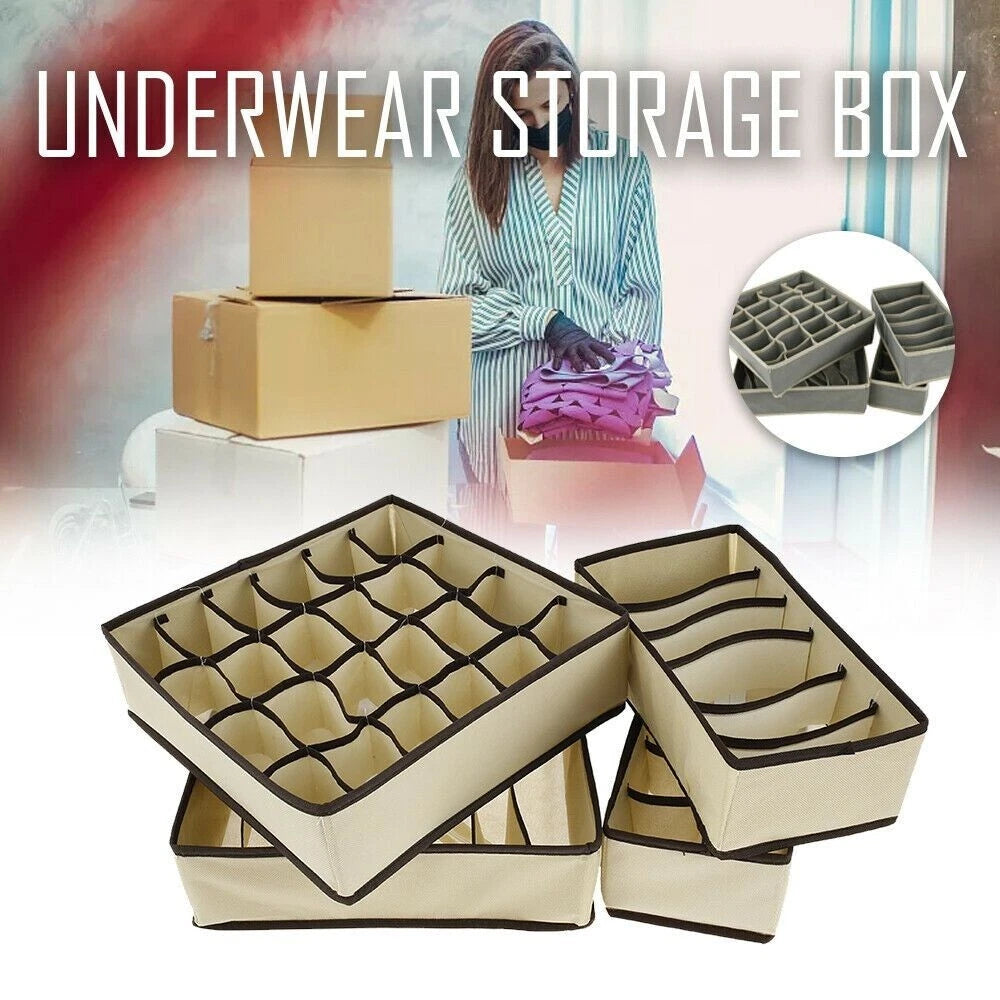 4 PCS/Set Foldable Storage Drawer Organizer Bra Underwear Closet Divider Kit New