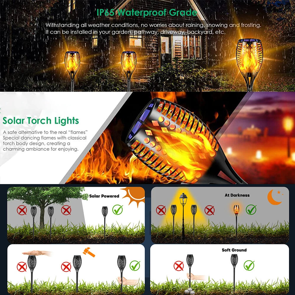 2X LED Solar Light Patio Garden Decoration Light Simulation Flame Floor Lamp
