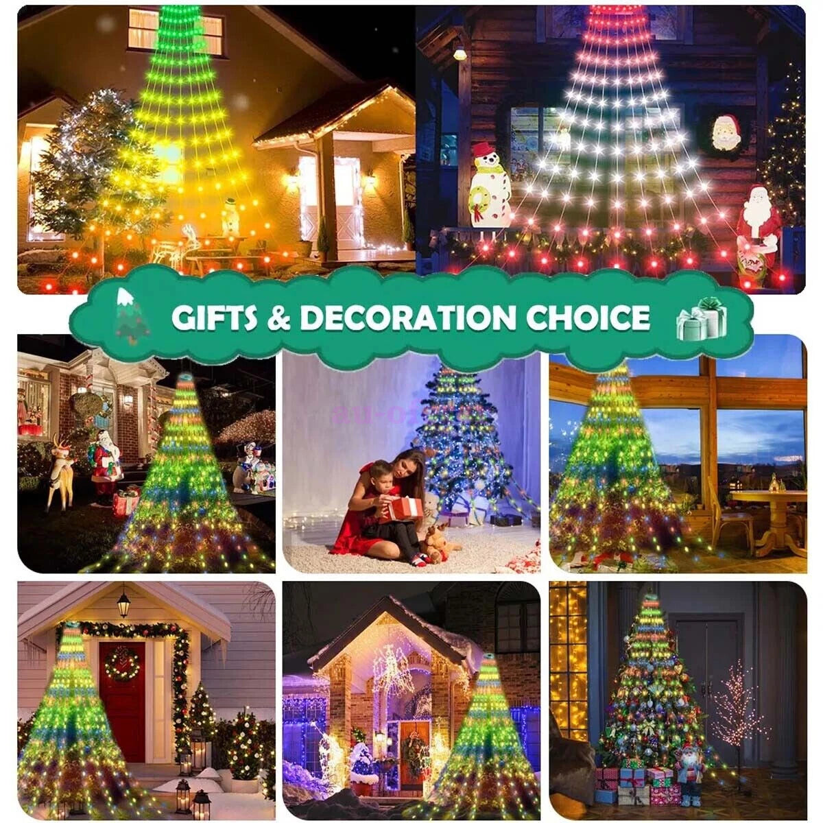 2025 Christmas Tree Light Ring Ceiling Waterfall String lights Remote Deco