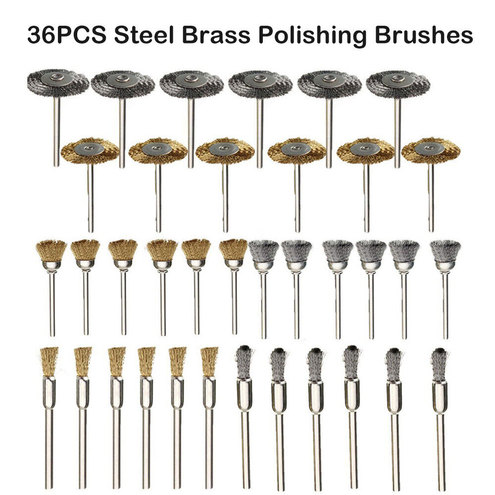 36PCS Steel Brass Wire Wheel Polishing Pad Brush Set For Dremel Rotary Tool