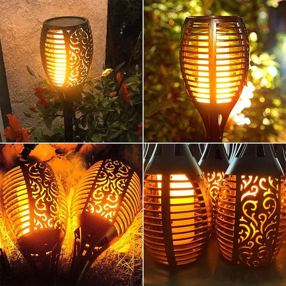 2X LED Solar Light Patio Garden Decoration Light Simulation Flame Floor Lamp