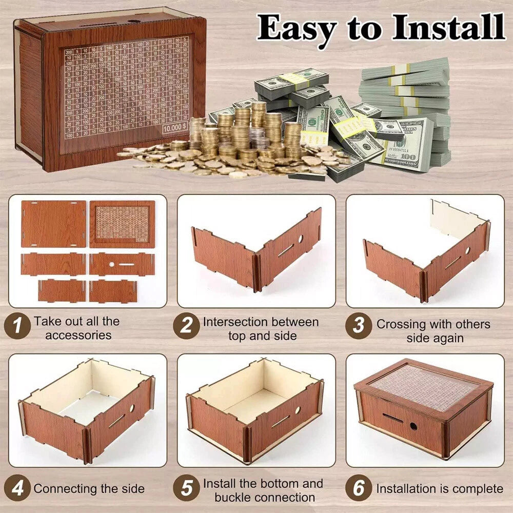 Wooden Money Box with Counter Piggy Bank Cash Coin Money Saving Box $10000