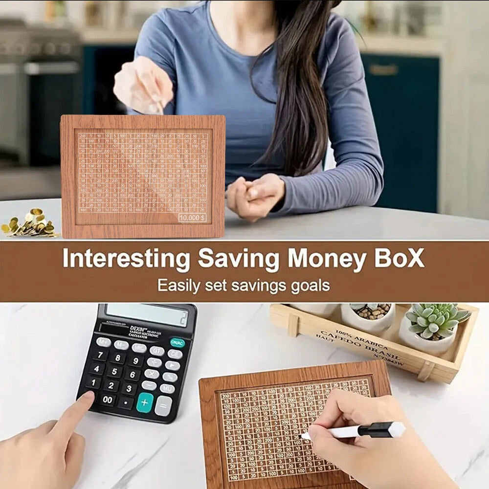 Wooden Money Box with Counter Piggy Bank Cash Coin Money Saving Box $10000