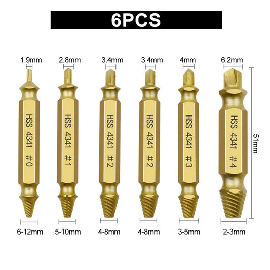 6PCS Screw Extractor Set Easy Out Drill Bits Guide Broken Screws Bolt Remover