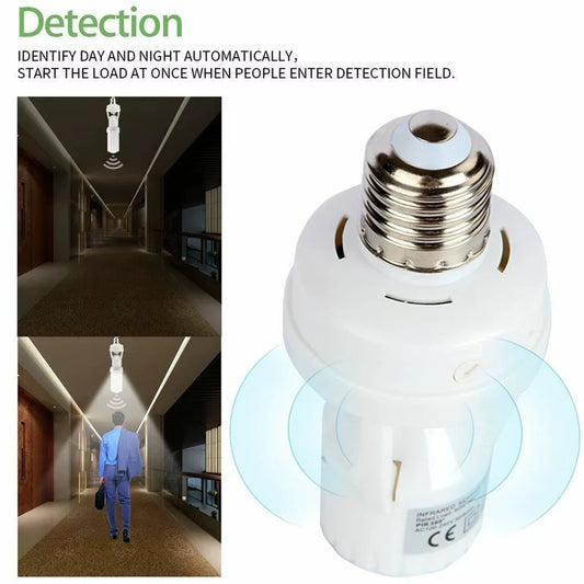 E27 PIR Motion Sensor Light Bulb Holder Adapter 360° Auto On Off