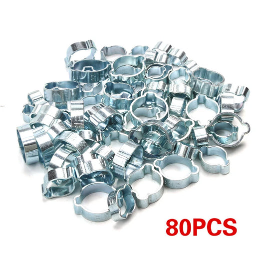 80pcs Zinc Plated Double Ear Crimp O Clips Air Fuel Hose Pipe Clamps