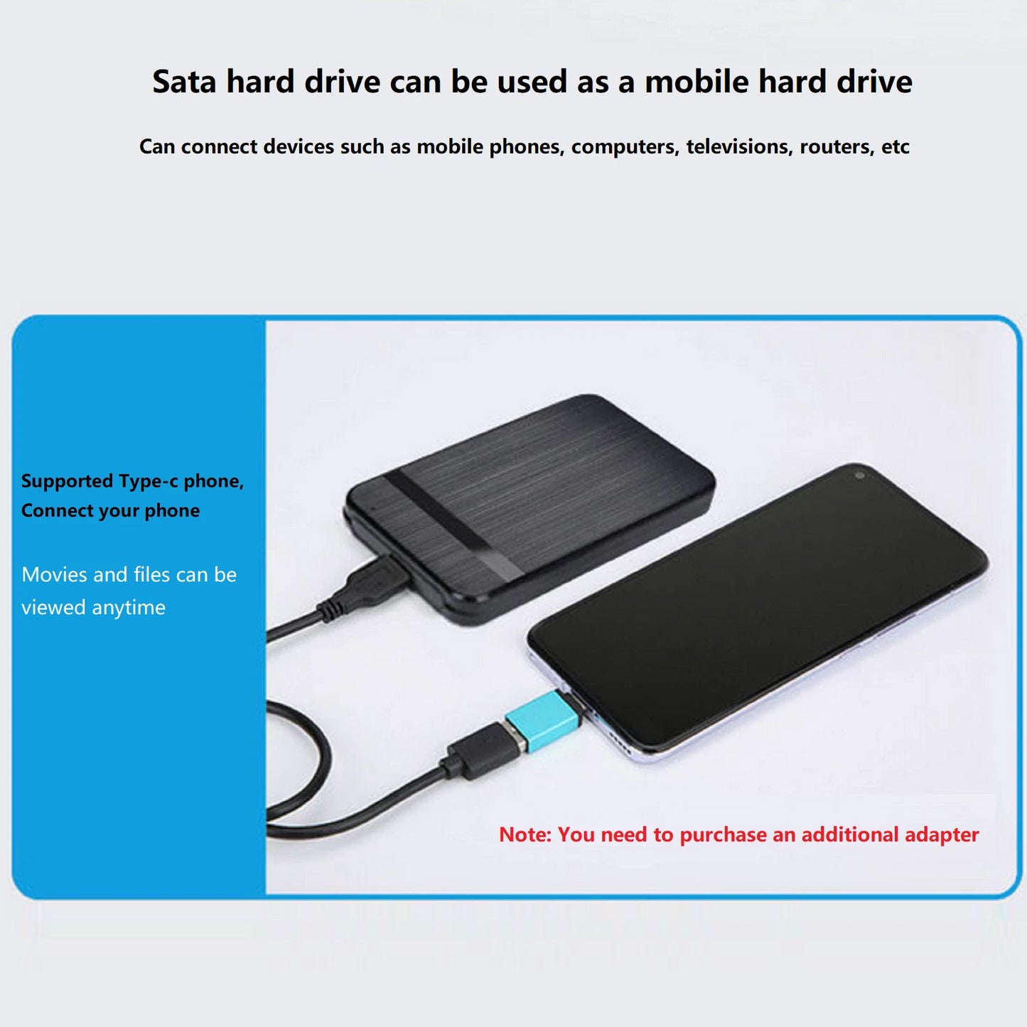 USB C Enclosure 2.5" USB 3.1 Type C SATA SSD External Hard Disk Case