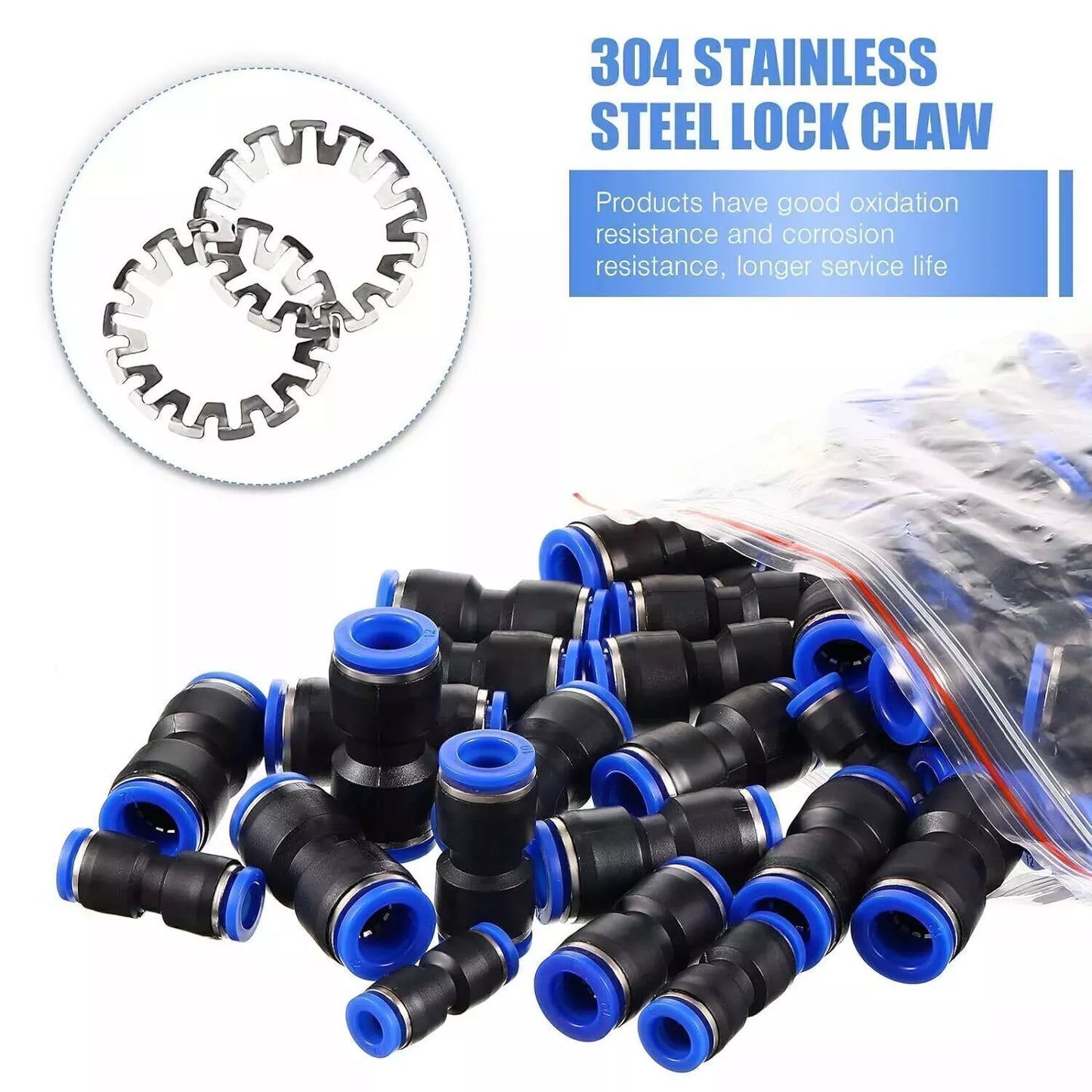 50Pcs Straight Push Connectors Pneumatic Connect Fittings Air Line Quick Hose