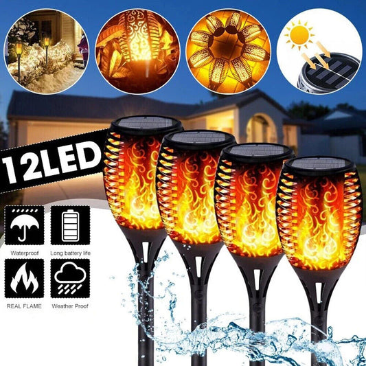 2X LED Solar Light Patio Garden Decoration Light Simulation Flame Floor Lamp