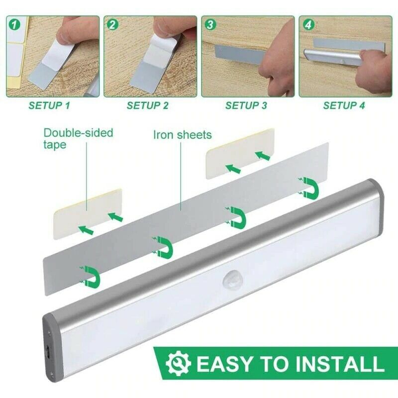 10CM/ 20CM/ 30CM LED Wireless PIR Motion Sensor Closet Lights USB Rechargeable Light Strips Lamp