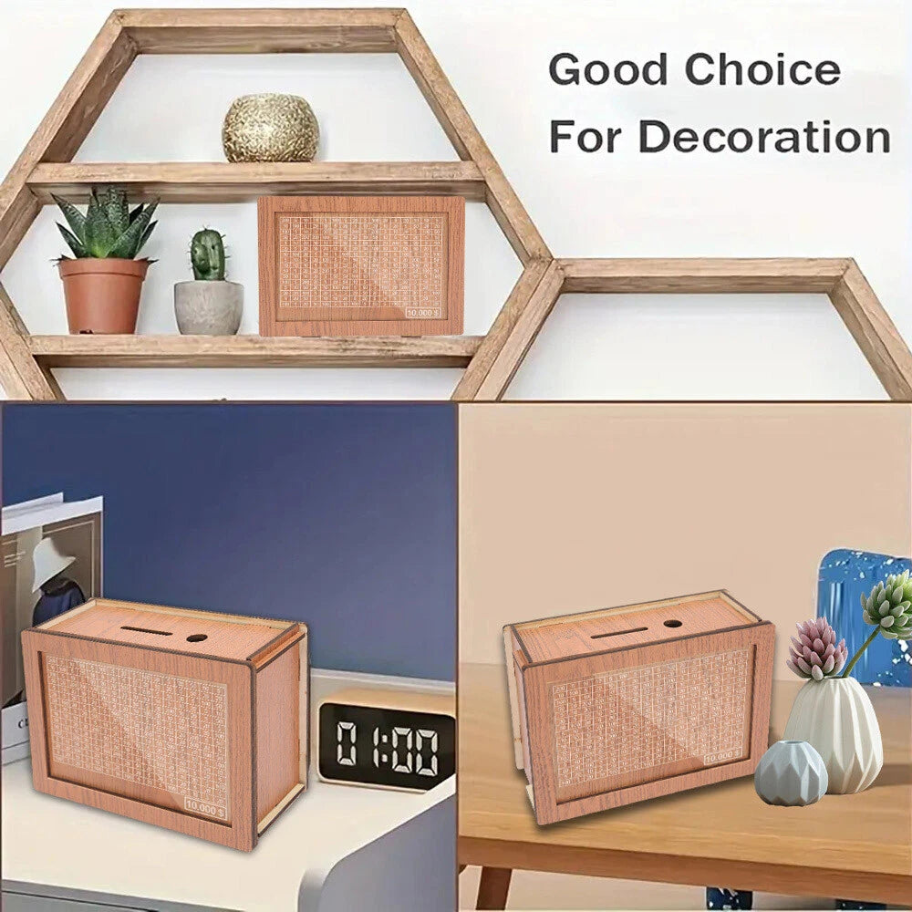 Wooden Money Box with Counter Piggy Bank Cash Coin Money Saving Box $10000