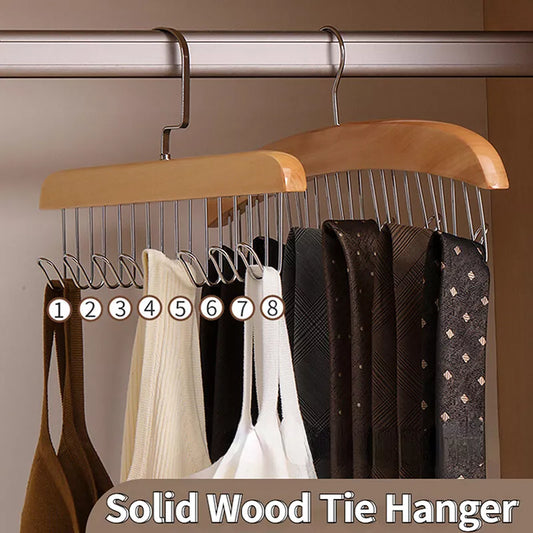 Wood Belt Camisole Clothes Hanger 8 Hooks Tie Hats Organizer Rack Storage