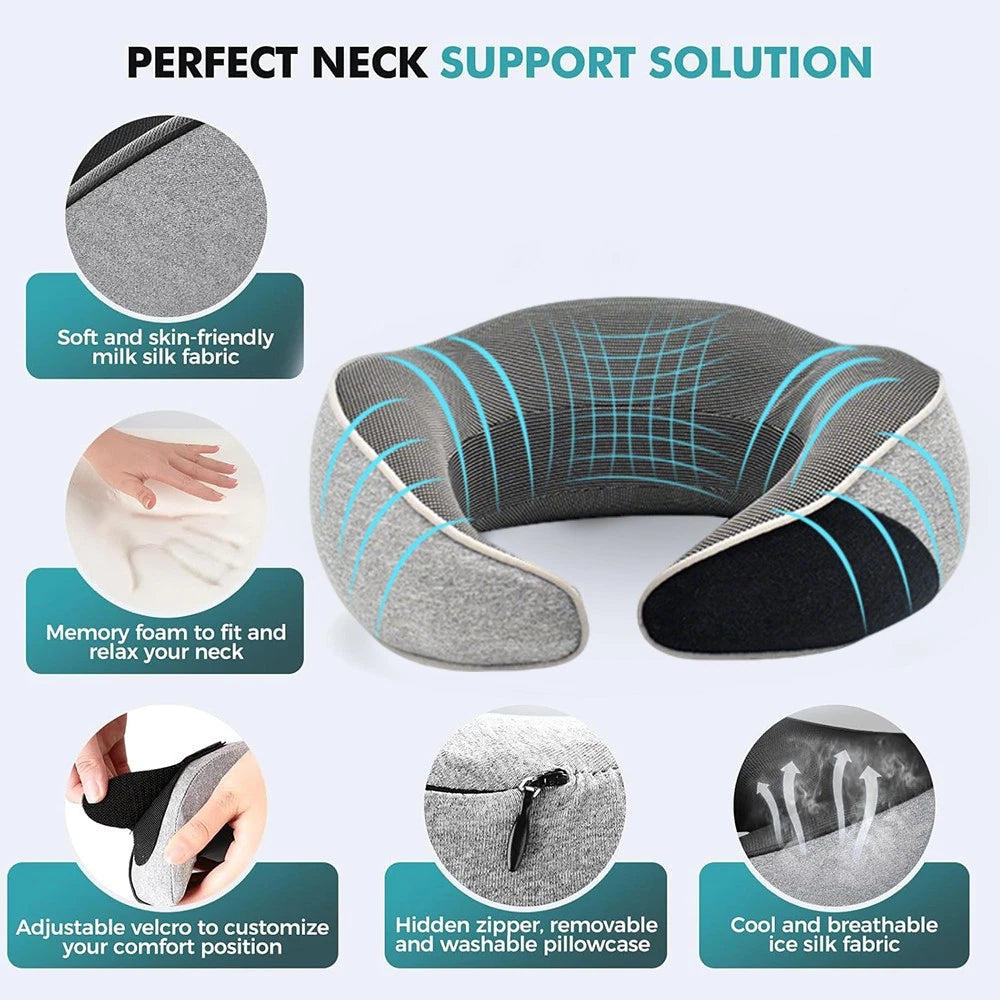 Memory Foam U Shaped Travel Pillow Neck Support Soft Head Rest Plane Car Cushion