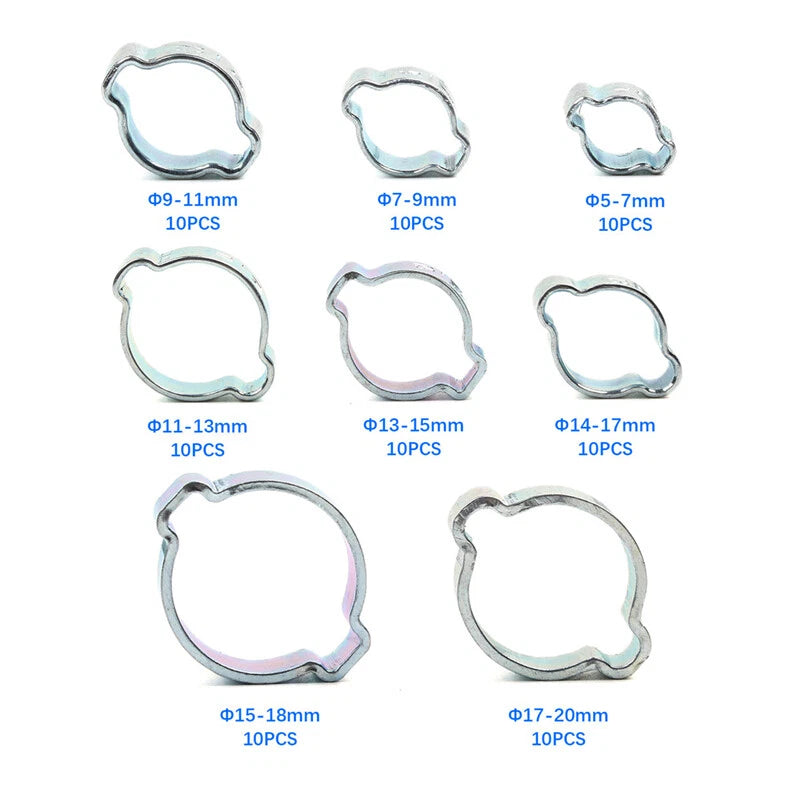 80pcs Zinc Plated Double Ear Crimp O Clips Air Fuel Hose Pipe Clamps