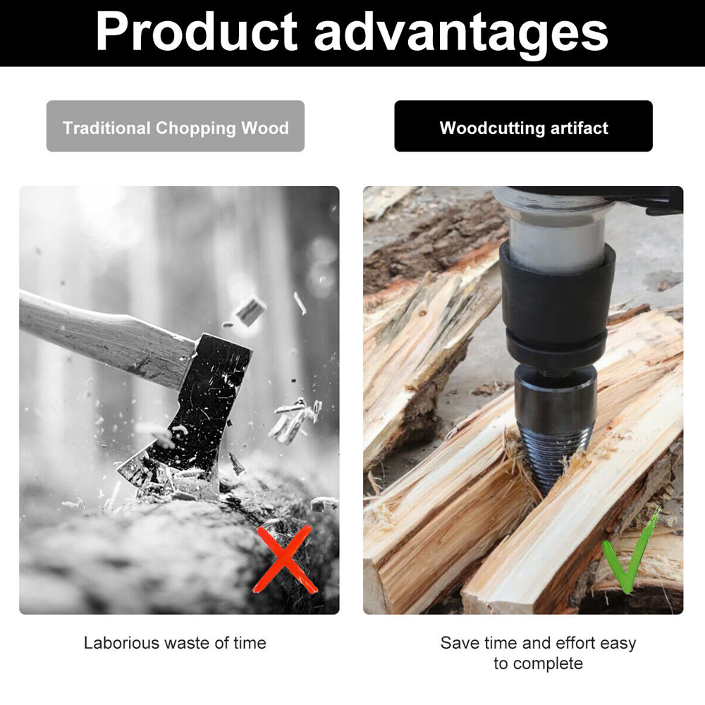 32mm High Speed Twist Firewood Drill Bit Wood Splitter Screw Splitting Cone Driver