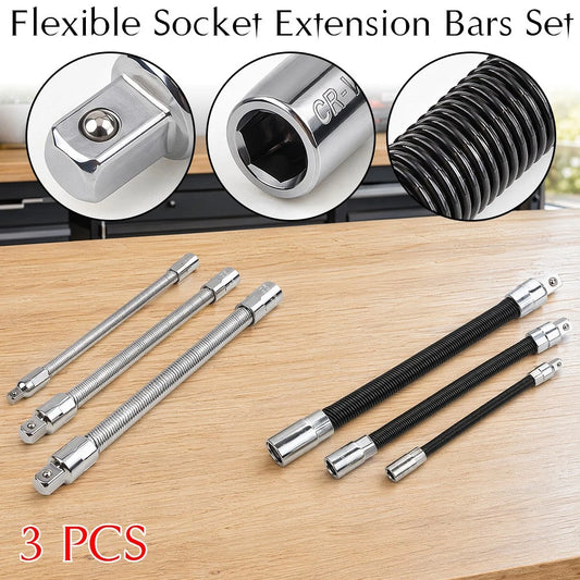 3-Piece Flexible Socket Extension Bar Set 1/2 1/4 3/8 Drive 10" 8" 6"