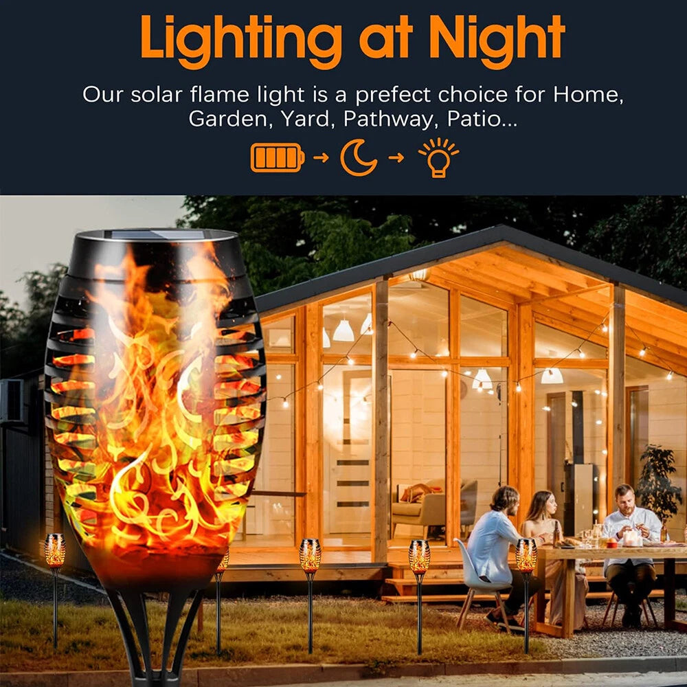 2X LED Solar Light Patio Garden Decoration Light Simulation Flame Floor Lamp