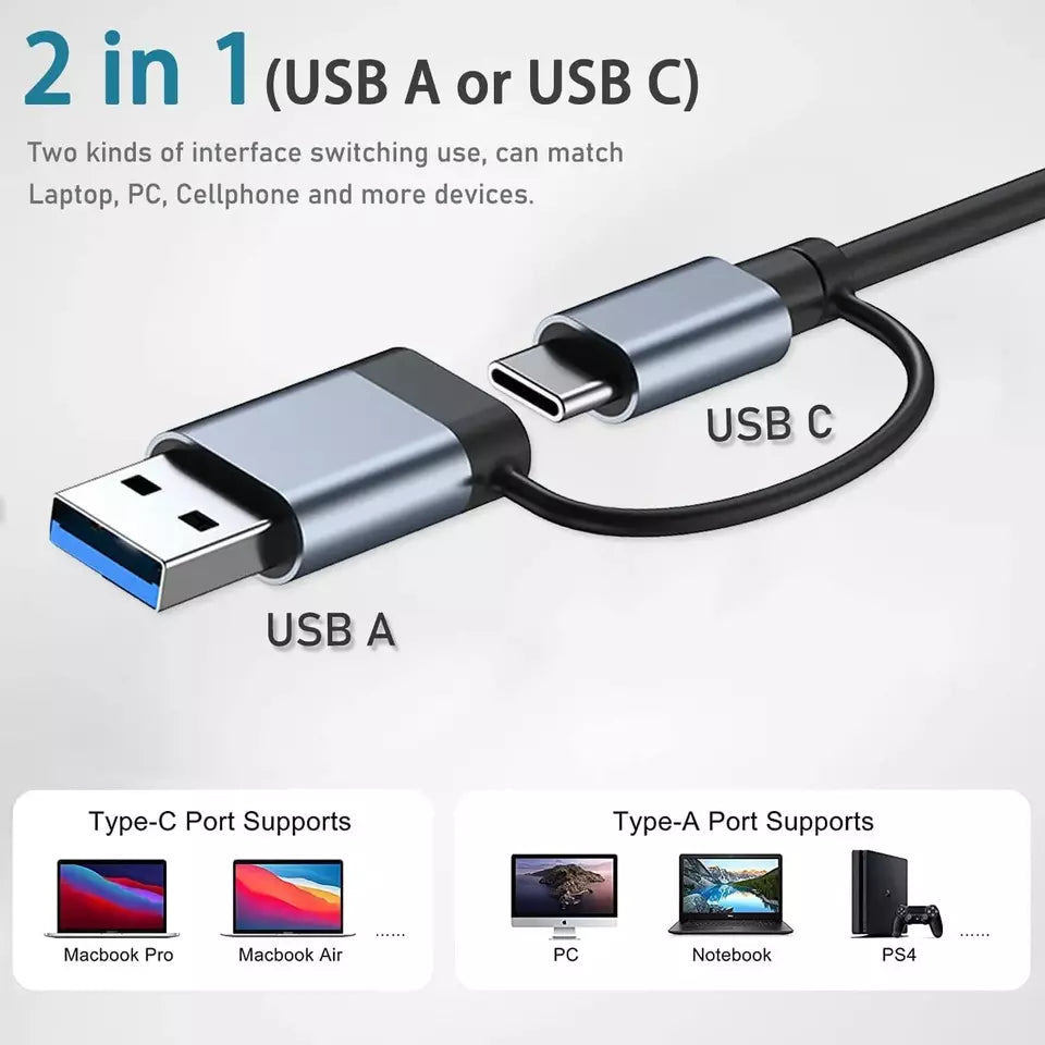 2 in 1 4 Port USB C Expander USB 3 Hub Type C Splitter Type C