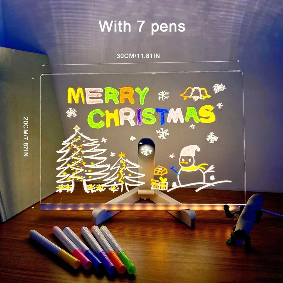 LED Message Note Board with Colors Acrylic Dry Erase Board with 7 Pens