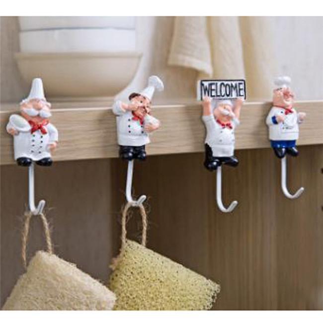 4pcs Chef Kitchen Hooks Cute French Chef Wall Hooks Utility Hooks Self Adhesive