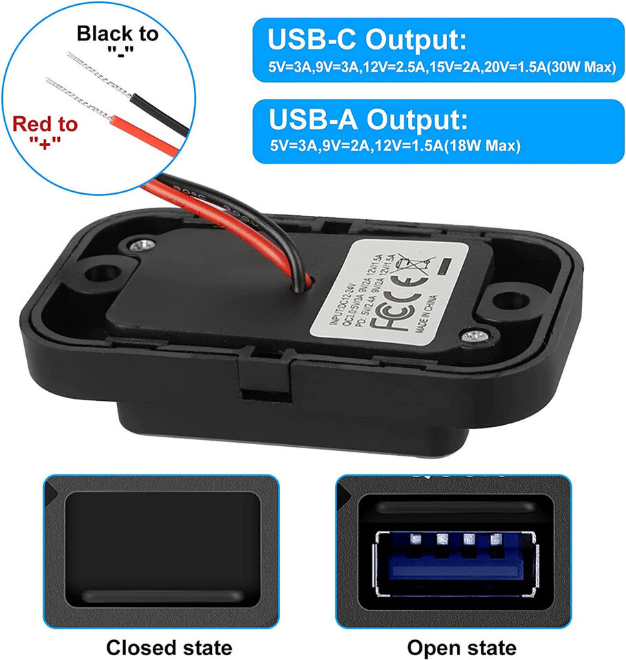 CLEARANCE- Car Dual USB 12V-24V Charger Quick Charge PD QC 3.0 Socket Power Outlet Type C