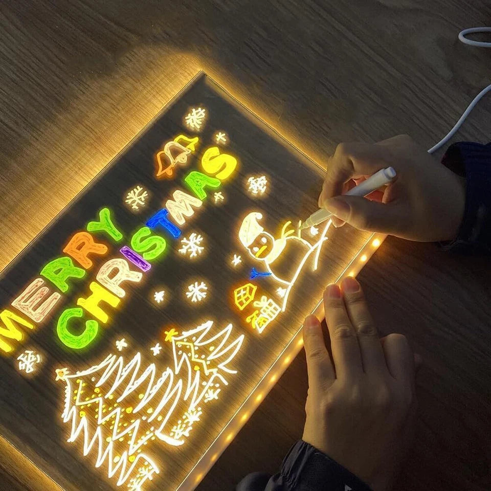 LED Message Note Board with Colors Acrylic Dry Erase Board with 7 Pens