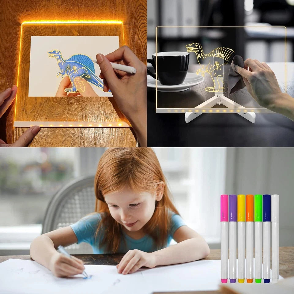 LED Message Note Board with Colors Acrylic Dry Erase Board with 7 Pens