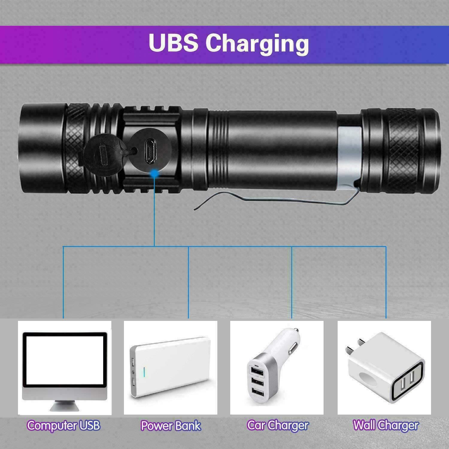 60000lm CREE XM-L Flashlight LED Torch USB Rechargeable