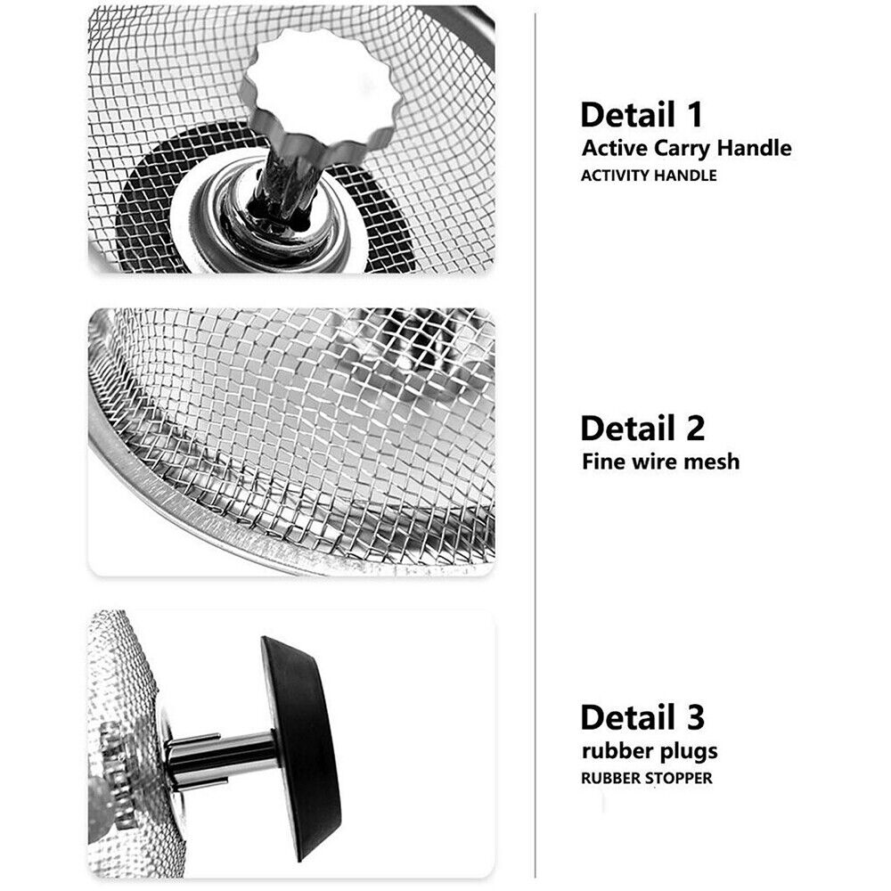 2x Kitchen Waste Sink Strainer Stainless Steel Waste Plug Filter Drain Stopper