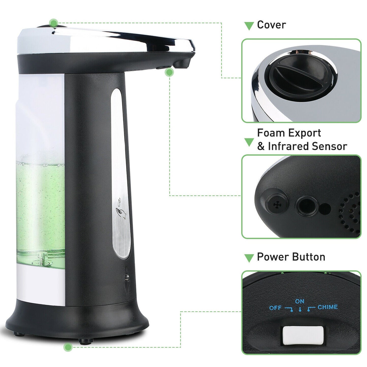 400ML Automatic Soap Dispenser Touchless Handsfree IR Sensor Dispenser Hand Wash