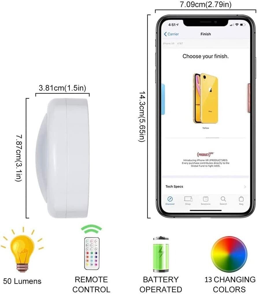 CLEARANCE- Wireless LED Light 4 Pack Remote Control RGB 16 Color Changing Cabinet Closet