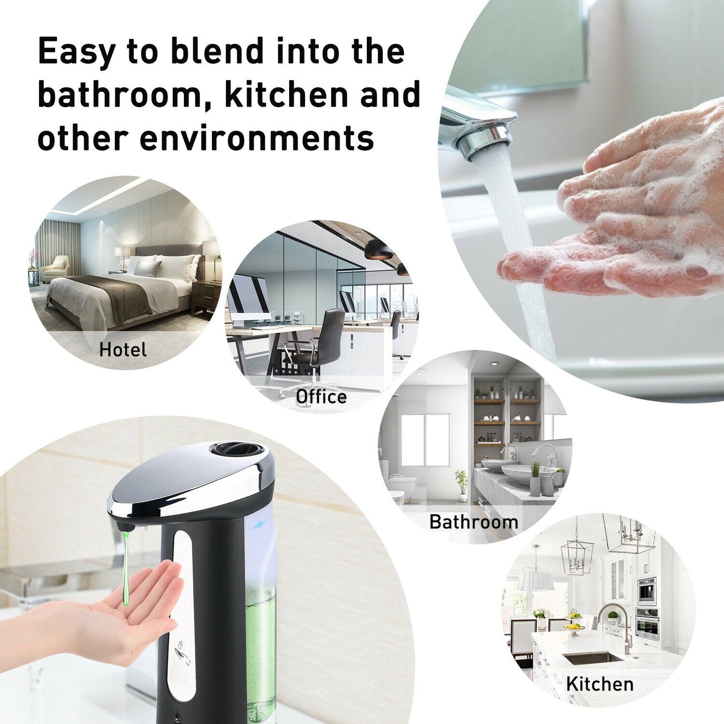 400ML Automatic Soap Dispenser Touchless Handsfree IR Sensor Dispenser Hand Wash