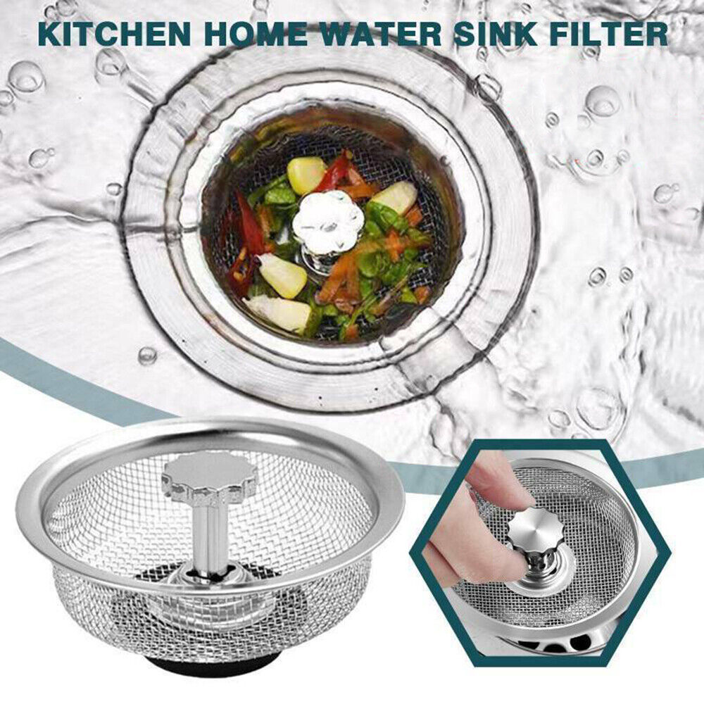2x Kitchen Waste Sink Strainer Stainless Steel Waste Plug Filter Drain Stopper