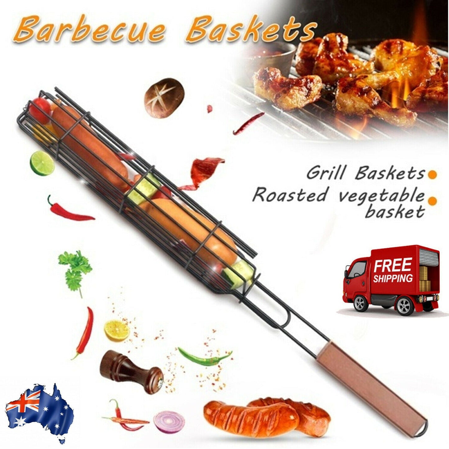 BBQ Grill Mesh Clip Stainless Steel Outdoor Grilling Basket
