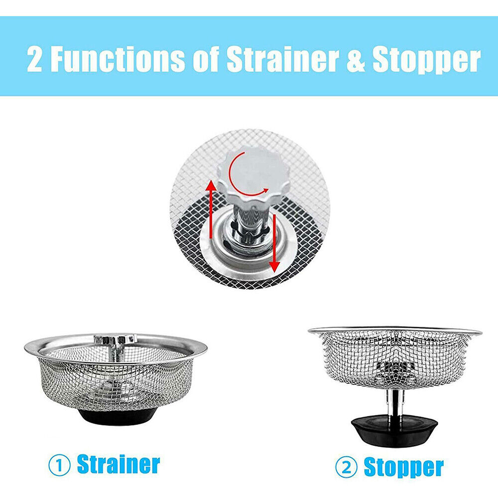 2x Kitchen Waste Sink Strainer Stainless Steel Waste Plug Filter Drain Stopper