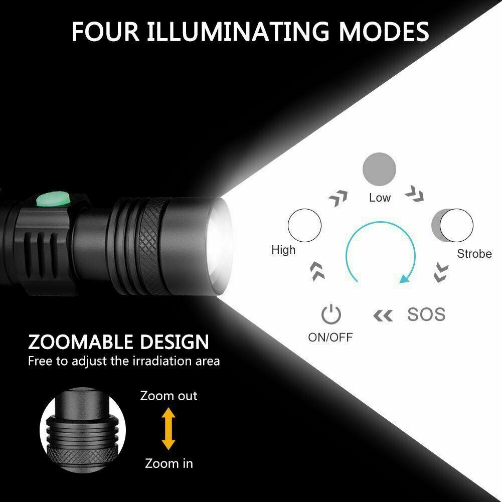 60000lm CREE XM-L Flashlight LED Torch USB Rechargeable