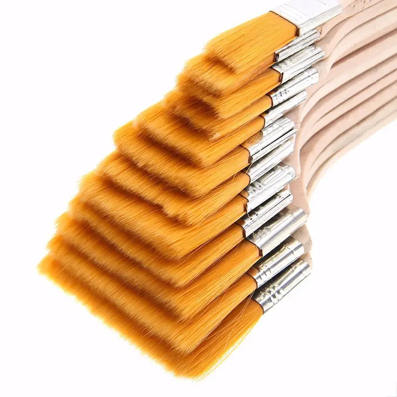 12pcs/Set High Quality Nylon Oil Painting Brush For Painting Art Easy To Clean Wooden Cleaning Brush
