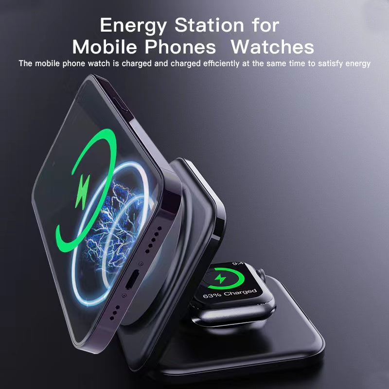 CLEARANCE- 3-In-1 Foldable Magnetic Wireless iPhone iWatch Airpod Magsafe Charger Stand