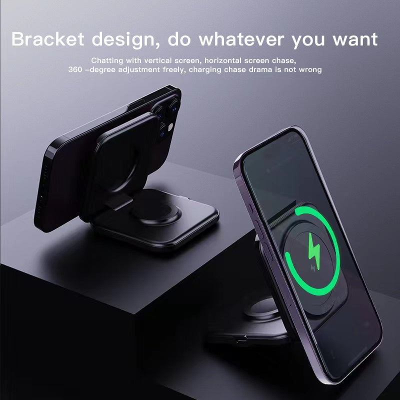 CLEARANCE- 3-In-1 Foldable Magnetic Wireless iPhone iWatch Airpod Magsafe Charger Stand
