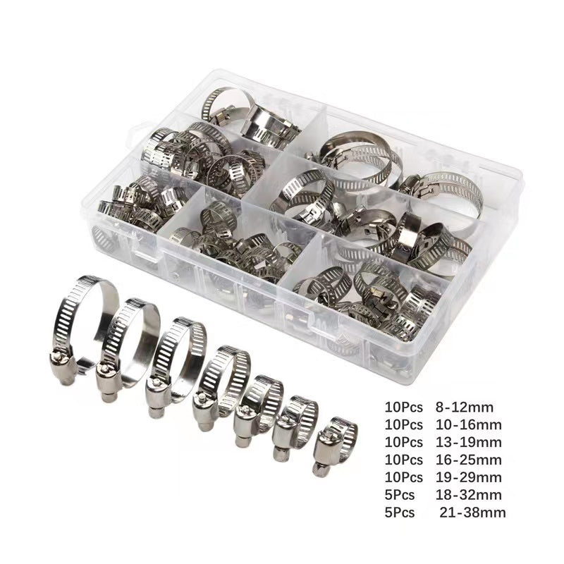 61X Stainless Steel Hose Clamps Clips Adjustable Range Worm Gear Pipe Clamp Kit