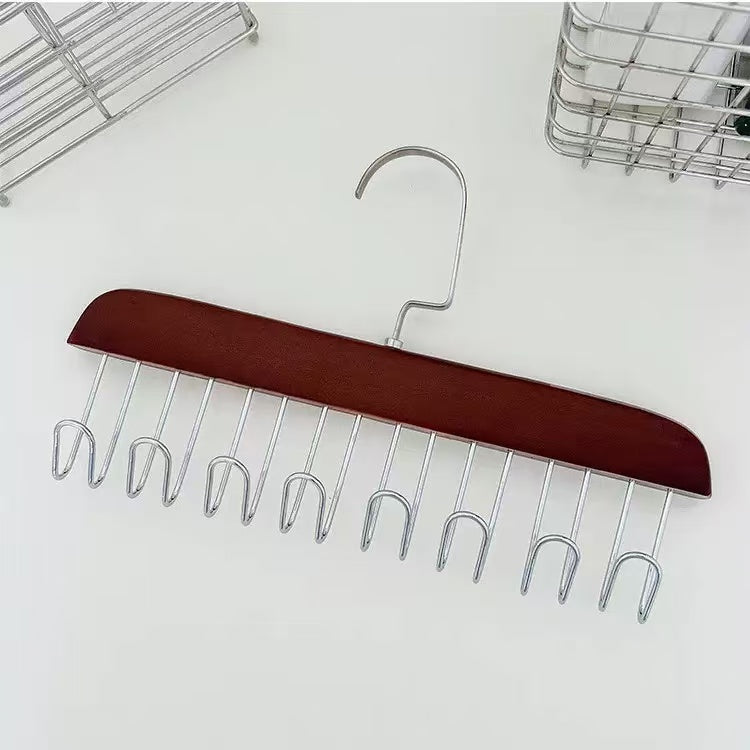 Wood Belt Camisole Clothes Hanger 8 Hooks Tie Hats Organizer Rack Storage