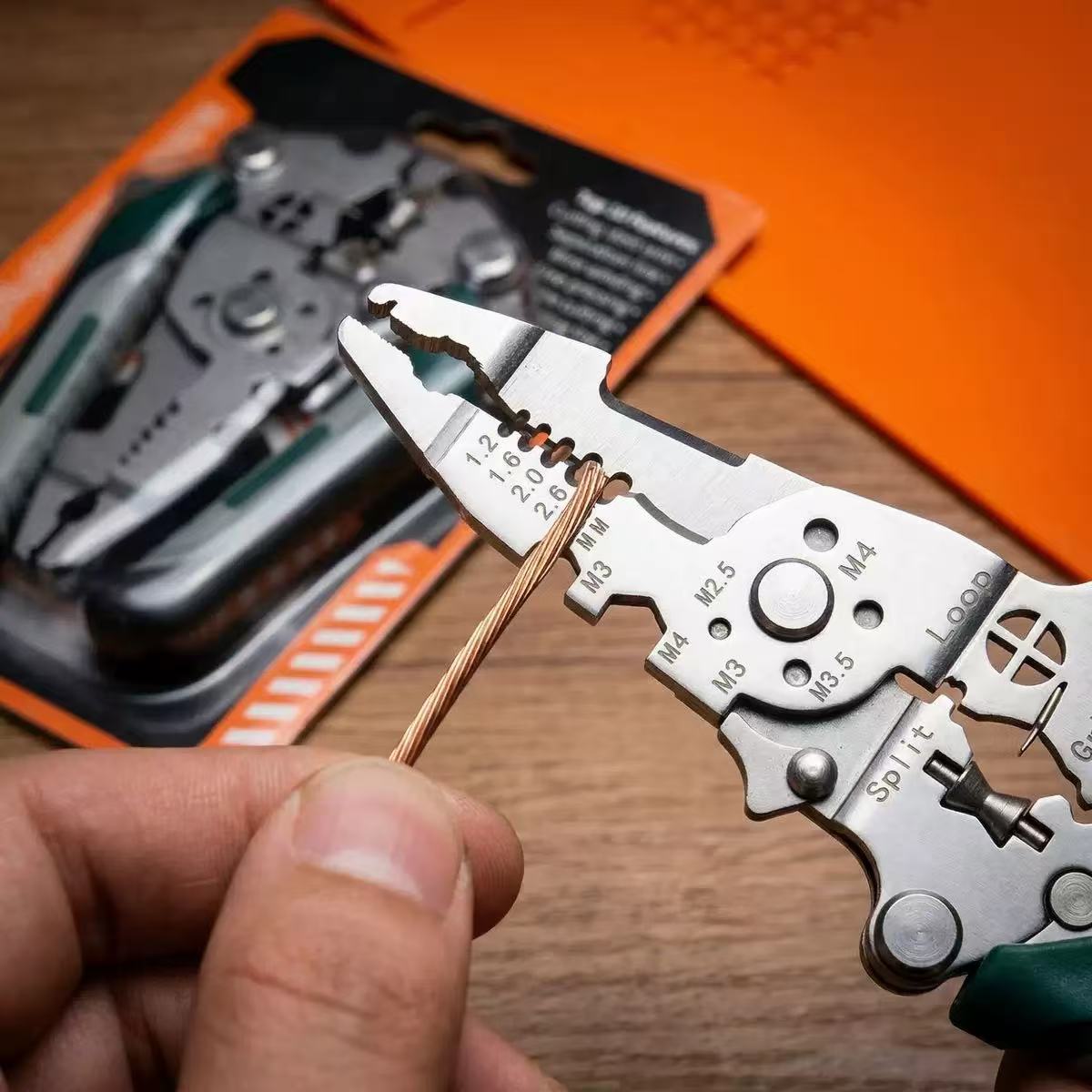 Folding Electrician Tool Combines Wire Stripper Cutter Crimper in One Pliers